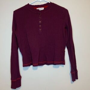 Michael Stars Los Angeles women’s ribbed Henley Top fitted y2k preppy size M